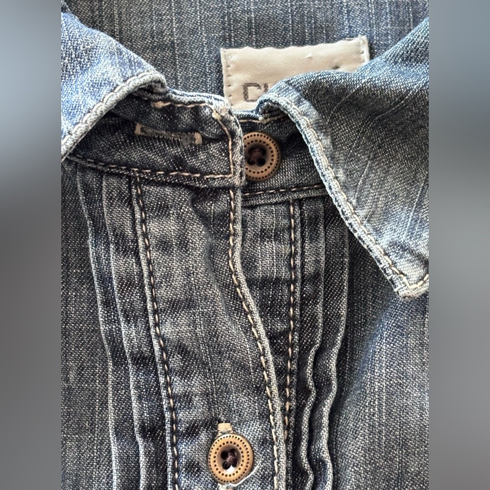 Chico’s denim Top tunic or dress with pleated front detailing Sz L washed denim - Picture 11 of 12